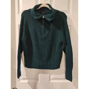 J.Crew Relaxed Half-Zip Stretch Sweater XS Forest Green Merino Wool Alpaca Blend